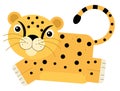 cartoon scene with happy cat cheetah on white background - illustration Royalty Free Stock Photo