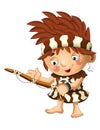 Cartoon scene with happy caveman barbarian warrior fisherman on white background