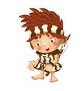 Cartoon scene with happy caveman barbarian warrior fisherman on white background