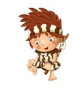 Cartoon scene with happy caveman barbarian warrior fisherman on white background