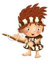 Cartoon scene with happy caveman barbarian warrior fisherman on white background