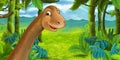 Cartoon scene with happy dinosaur - diplodocus - illustration