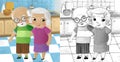 cartoon scene with happy loving family grandmother grandma grandfather grandpa husband wife in the kitchen illustration for kids