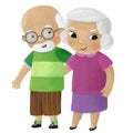 cartoon scene with happy loving family grandmother grandma grandfather grandpa husband wife on white background illustration for