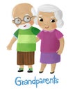 cartoon scene with happy loving family grandmother grandma grandfather grandpa husband wife on white background illustration for