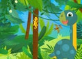 cartoon scene with happy prehistoric dinosaur living in the jungle illustration for children Royalty Free Stock Photo