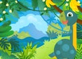 cartoon scene with happy prehistoric dinosaur living in the jungle illustration for children Royalty Free Stock Photo