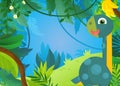 cartoon scene with happy prehistoric dinosaur living in the jungle illustration for children Royalty Free Stock Photo