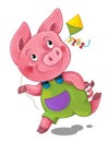 Cartoon scene with happy running little pig - on white background