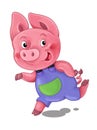 Cartoon scene with happy running little pig - on white background