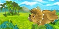 Cartoon scene with happy triceratops standing and looking