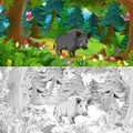 Cartoon scene with happy wild boar hog pig standing in the forest - illustration Royalty Free Stock Photo