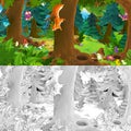 Cartoon scene with happy wild squirrel rodent in the forest - illustration