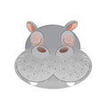 Cartoon scene with hippo head on white background