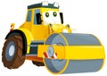 Cartoon scene with industrial truck road roller illustration