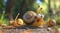 Cartoon scene Just as the finish line comes into view one snail decides to take a quick break and withdraws into its