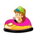 cartoon scene with kid girl driving funfair colorful bumper car isolated illustration for children Royalty Free Stock Photo