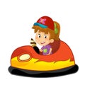 cartoon scene with kid girl driving funfair colorful bumper car isolated illustration for children Royalty Free Stock Photo