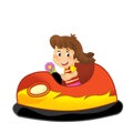 cartoon scene with kid girl driving funfair colorful bumper car isolated illustration for children Royalty Free Stock Photo