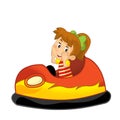 cartoon scene with kid girl driving funfair colorful bumper car isolated illustration for children