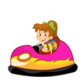 cartoon scene with kid girl driving funfair colorful bumper car isolated illustration for children Royalty Free Stock Photo