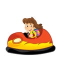 cartoon scene with kid girl driving funfair colorful bumper car isolated illustration for children Royalty Free Stock Photo