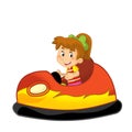 cartoon scene with kid girl driving funfair colorful bumper car isolated illustration for children Royalty Free Stock Photo