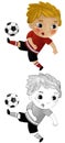 cartoon scene with kid playing running sport ball soccer football - illustration for children sketch