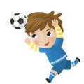 cartoon scene with kid playing sport ball soccer footbal - illustration for children