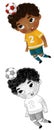 cartoon scene with kid playing sport ball soccer footbal - illustration for children sketch