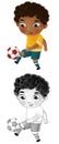 cartoon scene with kid playing sport ball soccer footbal - illustration for children sketch