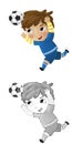 cartoon scene with kid playing sport ball soccer footbal - illustration for children sketch