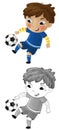 cartoon scene with kid playing sport ball soccer footbal - illustration for children sketch