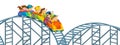 Cartoon scene with kids in rollercoaster wagon train isolated illustration for children