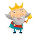 Cartoon scene with king standing and doing something - on white background