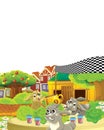 Cartoon scene with life on the farm rabbit running contest with first prize - illustration for the children