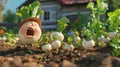 Cartoon scene of a Lilliputian family excitedly pulling up a minisized version of a surprise vegetable from their