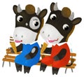 cartoon scene with little cow girl and boy eating ice cream sitting on bench illustration for children Royalty Free Stock Photo