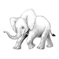 Cartoon scene with little elephant on white background safari coloring page sketchbook