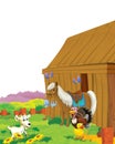 Cartoon scene with many animals having fun on the farm on white background - illustration for children