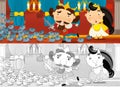 Cartoon scene of married couple prince and princess in castle - illustration