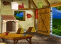 Cartoon scene with medieval kitchen room - interior for different usage - illustration for children