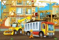 Cartoon scene with men working doing industrial jobs