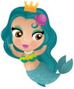 cartoon scene with mermaid princesss wimming near coral reef isolated illustration for kids Royalty Free Stock Photo