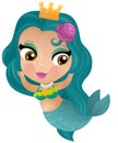 cartoon scene with mermaid princesss wimming near coral reef isolated illustration for kids Royalty Free Stock Photo