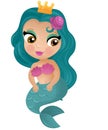 cartoon scene with mermaid princesss wimming near coral reef isolated illustration for kids Royalty Free Stock Photo