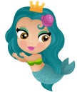 cartoon scene with mermaid princesss wimming near coral reef isolated illustration for kids Royalty Free Stock Photo