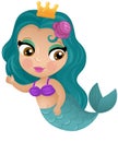 cartoon scene with mermaid princesss wimming near coral reef isolated illustration for kids Royalty Free Stock Photo