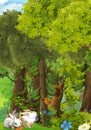 Cartoon scene with nature forest with path illustration Royalty Free Stock Photo