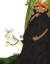 Cartoon scene with older wise man and horse